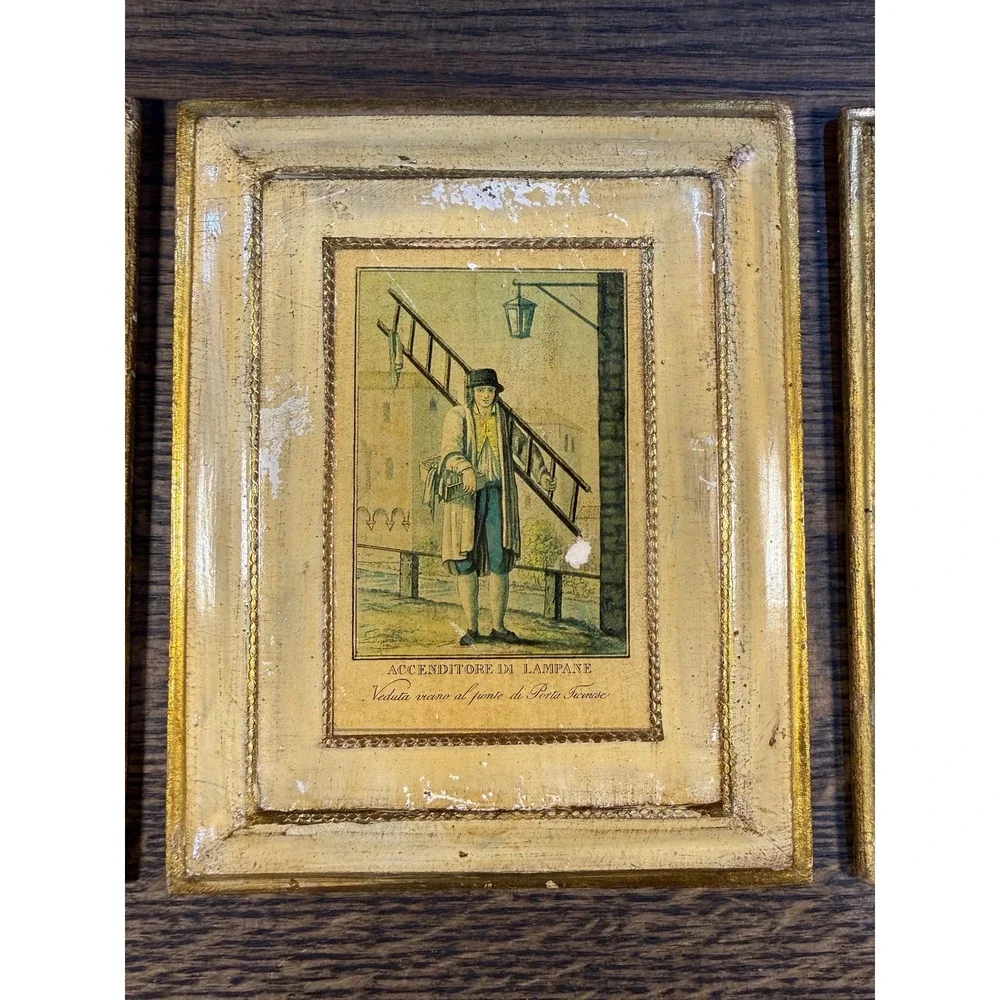 Vintage Italian‎ Occupational Prints on Wood Plaques - 1940s Set of 3